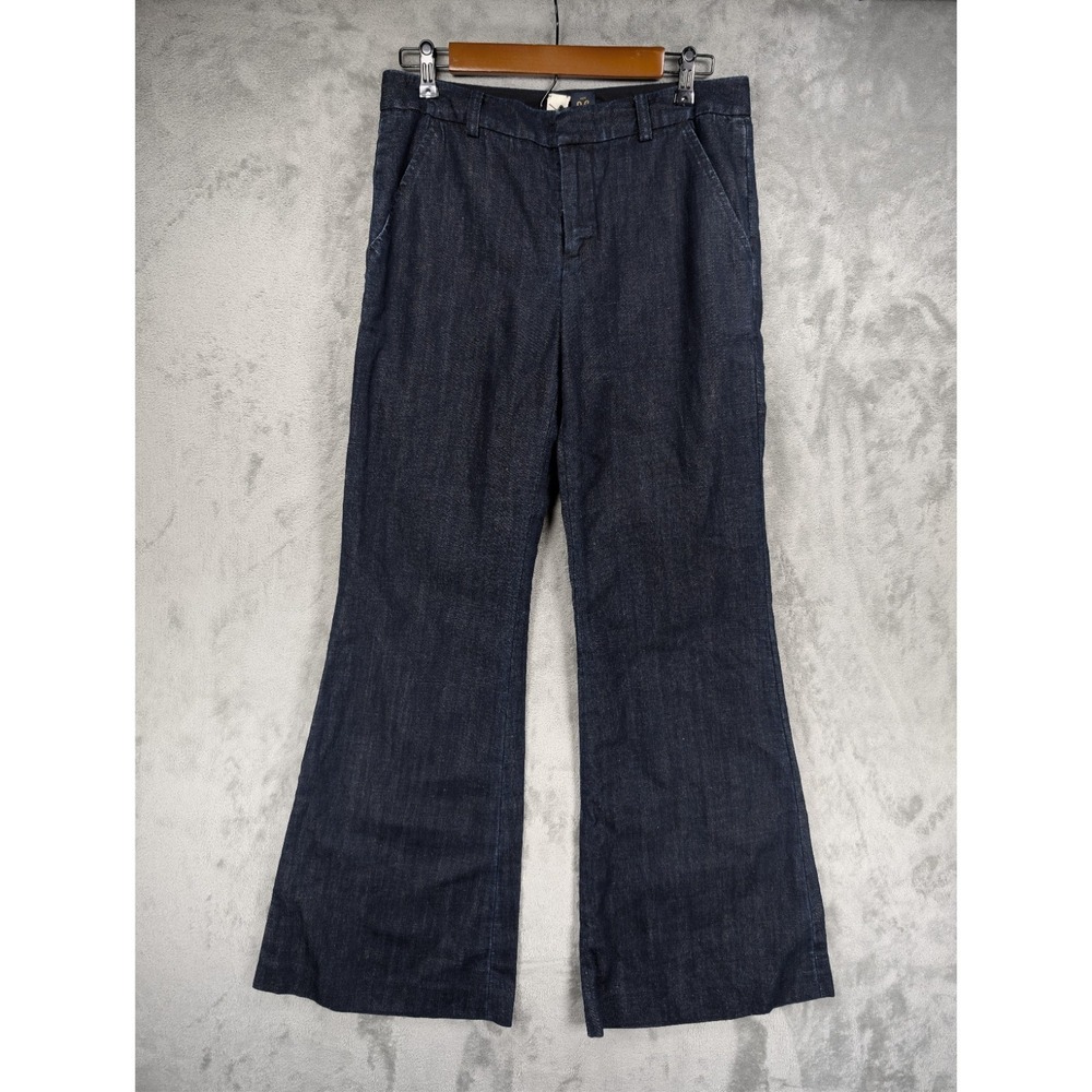 Bird by Juicy Couture Linen Blend Wide Leg Flare Pants Dark Indigo Size 6 EUC